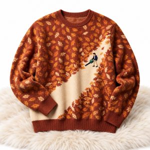 Rustic Brown Fall Landscape Knit Sweater