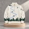 Winter Ivory Ski Scene Knit Half Zip Sweater